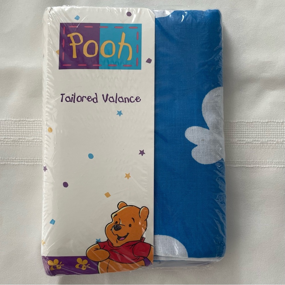 NEW Vtg 90s Disney Winnie Pooh Tailored Valance Friendship Blue Drapes